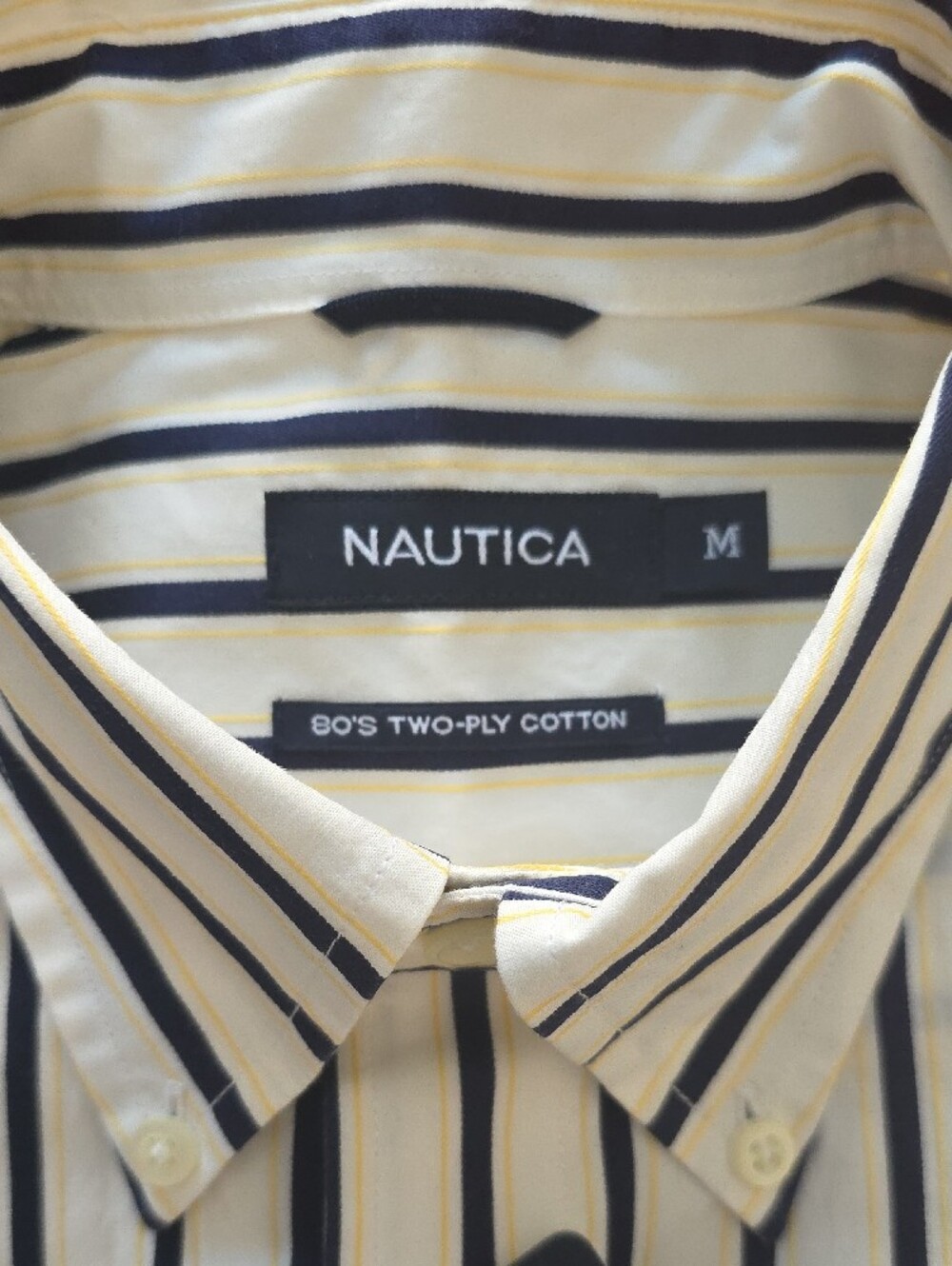Nautica Men’s Cream Shirt with Navy & Yellow Stripes - Picture 2 of 4